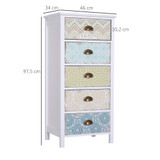 Komoda s 5 ladica 46 × 34 × 97,5 cm, bijela, plava i smeđa