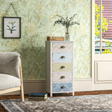 Komoda s 5 ladica 46 × 34 × 97,5 cm, bijela, plava i smeđa