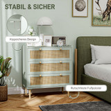 Komoda s 3 ladice i ratan frontovima 80 × 40 × 87,5 cm, zelena