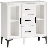 Komoda s 3 ladice i 2 staklena vrata 90 × 38 × 86 cm, bijela