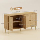 Komoda s 4 vrata od ratana 140 × 40 × 75 cm, boja drveta