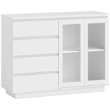 Komoda s 4 ladice i 2 staklena vrata 120 × 40 × 91 cm, bijela