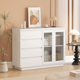 Komoda s 4 ladice i 2 staklena vrata 120 × 40 × 91 cm, bijela