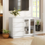 Komoda s 4 ladice i 2 staklena vrata 120 × 40 × 91 cm, bijela