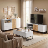 Komoda s 2 vrata i 2 ladice 140 × 40 × 85 cm, bijela i hrast