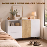 Komoda s 2 vrata i 2 ladice 140 × 40 × 85 cm, bijela i hrast