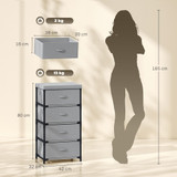 Komoda s 4 tekstilne ladice 42 × 32 × 80 cm, siva/crna