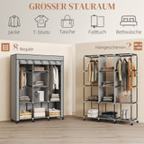 Ormar od tkanine s 8 polica i 2 šipke 125 × 43 × 162,5 cm, svijetlosiva