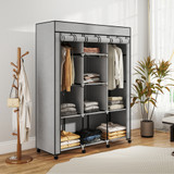 Ormar od tkanine s 8 polica i 2 šipke 125 × 43 × 162,5 cm, svijetlosiva