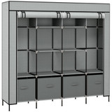 Tekstilni ormar s 2 šipke i 10 polica 166 × 42,5 × 169,5 cm, tamnosiva