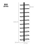 Zidna polica za vino za 10 flaša 27 × 10 × 116 cm, crna