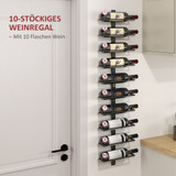 Zidna polica za vino za 10 flaša 27 × 10 × 116 cm, crna