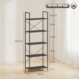 Polica za knjige s 5 nivoa 60 × 30 × 170,5 cm, crna