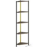 Ugaona polica s 5 nivoa i LED osvjetljenjem 32 × 32 × 147 cm, rustik smeđa