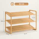 Polica za cipele od bambusa, 3 nivoa, 76 × 33 × 50,8 cm, prirodna
