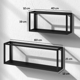 Set od 2 zidne police 60 × 12 × 21 cm i 40 × 12 × 19 cm, crne