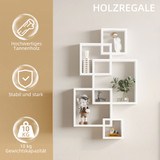 Zidna polica s 9 pregrada od masivnog drveta 49,5 × 10,2 × 86 cm, bijela