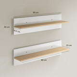 Set od 2 zidne police 80 × 16,5 × 20 cm, bijela i prirodno drvo