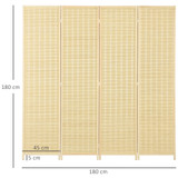 Paravan s 4 panela 180 × 180 cm, od bambusa i pamuka, prirodna boja