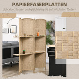 Sklopivi paravan s 4 panela i 2 police 160 × 170 cm, boja prirodnog drveta