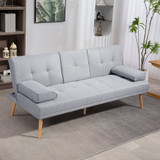 Sofa na razvlačenje s tri sjedišta, sklopivim stolom i držačima za čaše, svijetlosiva