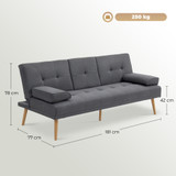 Sofa na razvlačenje s 3 sjedišta, naslonom na 3 položaja i stolićem, tamnosiva