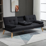 Sofa na razvlačenje s podesivim naslonom i sklopivim stolićem, siva
