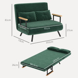 Sofa na razvlačenje dvosjed s 2 jastuka, baršunasta tkanina, zelena