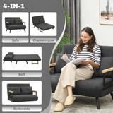 Sofa na razvlačenje, dvosjed s 2 jastuka, tamnosiva