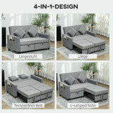 Sofa na razvlačenje 4 u 1 s točkićima i jastucima, siva