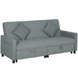 Sofa na razvlačenje, trosjed s funkcijom kreveta i 2 jastuka, siva