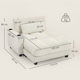 Sofa na razvlačenje s jastukom i držačem za čaše, krem bijela