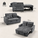 Sofa na razvlačenje dvosjed s bočnim džepovima i 2 jastuka, tamnosiva