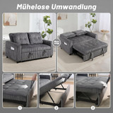Sofa na razvlačenje dvosjed s bočnim džepovima i 2 jastuka, tamnosiva
