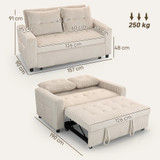 Sofa na razvlačenje dvosjed s kord presvlakom i bočnim džepovima, krem bijela