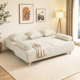 Sofa na razvlačenje s prostorom za posteljinu, rebrasta tkanina, bež