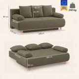 Sofa na razvlačenje s prostorom za posteljinu, kord tkanina, tamnozelena