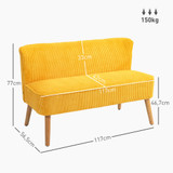 Dvosjedna sofa skandinavskog dizajna s drvenim okvirom, žuta