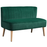 Sofa za dvije osobe s drvenim nogama, retro dizajn, tamnozelena