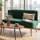 Sofa za dvije osobe s drvenim nogama, retro dizajn, tamnozelena