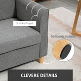 Dvosjedna sofa s drvenim nogama, tkanina u izgledu lana, svijetlosiva