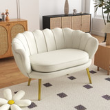 Dvosjed sofa vintage s baršunastom presvlakom i zlatnim nogama, krem