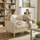 Dvosjed sofa s prostorom za odlaganje, rebrasta tkanina, bež