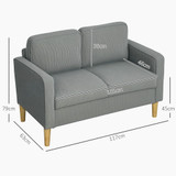 Sofa dvosjed s prostorom za odlaganje i drvenim nogicama, svijetlosiva