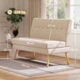 Dvosjed sofa s prošivenim naslonom i drvenim nogama, bež