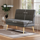 Sofa dvosjed s tuftanim naslonom i drvenim nogama, tamnosiva
