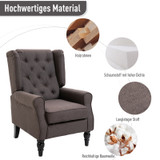 Fotelja s visokim kapitoniranim naslonom i drvenim nogama, smeđa