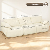 Trosjed sofa bez okvira, modularna, šenil, krem bijela