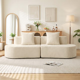 Modularna trosjed sofa bez okvira s džepnim oprugama, rebrasta presvlaka, bež