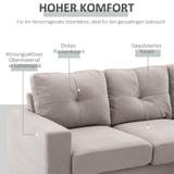 Ugaona sofa s promjenjivim šezlongom, tkanina u izgledu lana, svijetlosiva